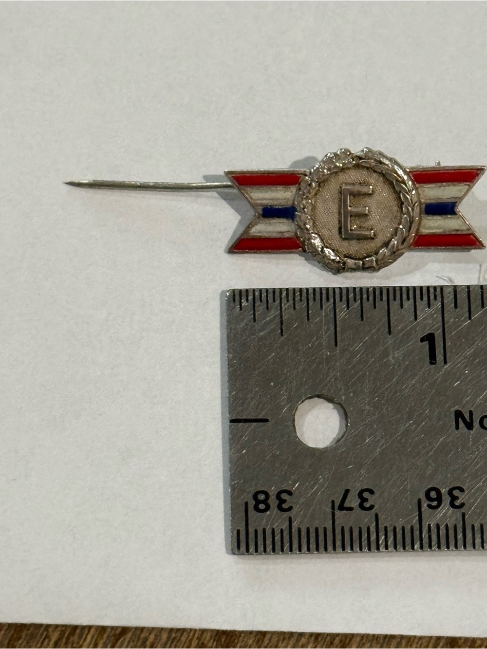 925 Sterling Silver Antique WWII Enamel Army-Navy Production Award Pin Brooch - Picture 6 of 7